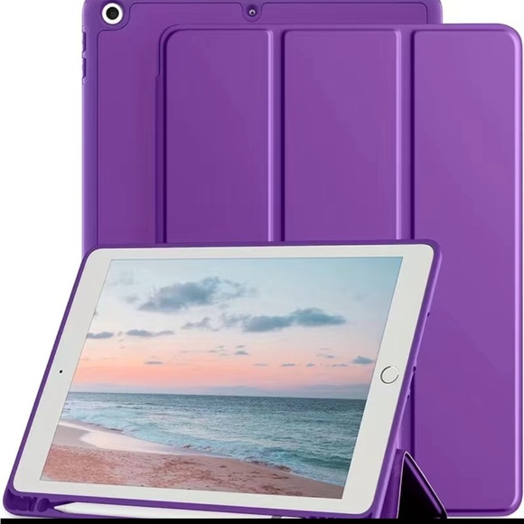 10.21nch TPU Smart Stand Back Case Cover With Pencil Holder (Dark Purple) NEW - Picture 1 of 16